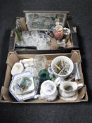 Two boxes of glassware, cutlery, Royal Albert Lavender rose teapot,