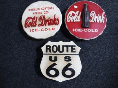 Three wooden advertisements - Route 66,