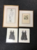 Two framed Lizzie Rowe pictures, a gilt framed picture of a lady,