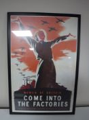 A reproduction framed WWII poster,