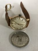 A Gent's gold plated Omega wristwatch on leather strap CONDITION REPORT: Dial