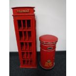 Two CD storage cabinets in the form of a British Red Telephone box and a Royal Mail box