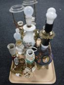 A tray of eight assorted china table lamps (continental wiring)