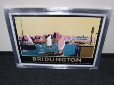 A framed railway advertising picture,