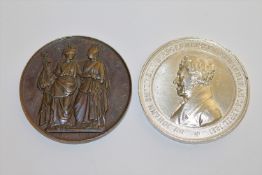 Two 19th century medallions; the first in silver, Buergermeister of Bramen 1821 to 1846,