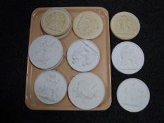 A tray of eleven Royal Copenhagen Parian relief plaques