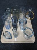 A tray of twelve glass Holmegaard glass ware including ice buckets, vases,
