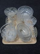 A tray of assorted glass ware including comport,