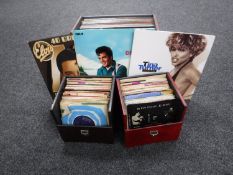 Three cases containing vinyl including albums and 7"singles, easy listening,