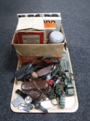 A tray of lighters, Ben Sherman watch and one other, mid 20th century Dinky military vehicles,