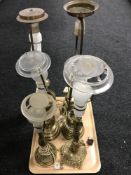 A tray of six brass table lamps (continental wiring)