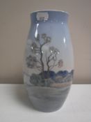 A Bing & Grondahl vase depicting a landscape scene,