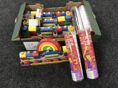 Two boxes containing Melissa & Doug children's toys, suspension puzzles,