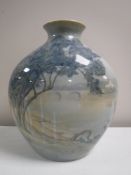 A Bing & Grondahl bulbous vase, landscape scene,