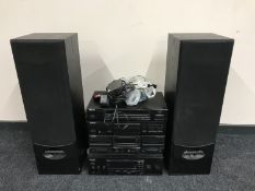 Four Kenwood separates with leads and a pair of Wharfedale VALDUS 400 speakers