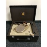 A mid 20th century HMV electric turn table, a boxed Gaf projector, cased cine camera,