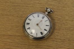 A large Georgian silver pair cased pocket watch