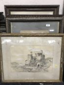 Seven early twentieth century pastel drawings by J E Wade together with an antiquarian print