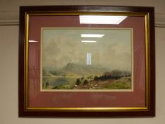 John Valentine : A Shepherd with sheep in a mountainous landscape, watercolour,