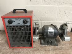 A Black & Decker Professional bench grinder and a Prolex 3 kilo watt heater