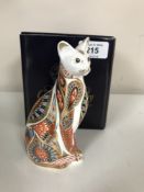 A Royal Crown Derby Siamese Cat paperweight with gold stopper,