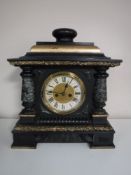 A painted antique pine mantel clock