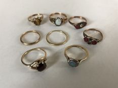 Eight various gold rings