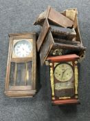 Two boxes of mantel clock faces and cases