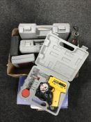 A box containing soldering kit, Powercraft belt sander,