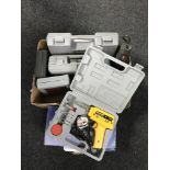 A box containing soldering kit, Powercraft belt sander,
