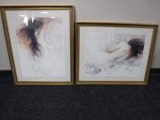 Two gilt framed prints - female studies and a gilt framed print - Greek faces