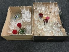 Two boxes of assorted glass ware