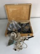 A box containing a 14ct gold pearl ring and various costume jewellery (Q)