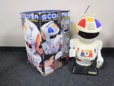 A boxed Scooter 2000 personal robot