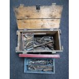 Two wooden tool boxes containing joiner's hand tools