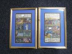 A pair of gilt framed Indian hand painted panels