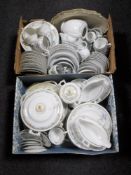 Two boxes containing a Bavarian dinner service, pair of Royal Worcester egg coddlers,
