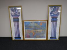 A pair of gilt framed prints and a Paul Klee print