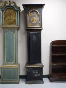 An early 20th century hand painted long cased clock, with brass dial,