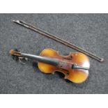 A 20th century Antonius Stradivarius copy violin with bow