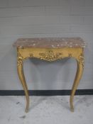An early 20th century French gilt and marble topped hall table