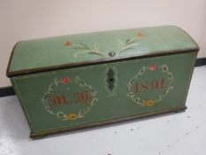 A late 19th century hand painted dome topped shipping trunk