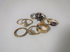 Six 9ct gold rings and three silver rings (9)