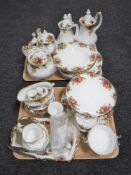 Two trays of approximately forty pieces of Royal Albert Old Country Roses tea china,