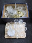 A tray and box of assorted glassware