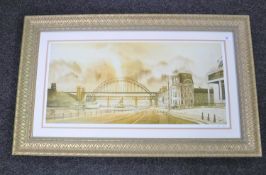 After Terry Donnelly, The Tyne and the Bridges from the Quayside, reproduction in colours,