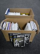 Three boxes containing football programmes and books, Newcastle United, Newcastle Falcons,