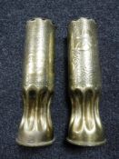 A pair of brass ammunition trench art shells