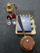 A tray of set of six boxed Bohemian Crystal wine glasses and assorted glass,