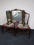 A mahogany triple dressing table mirror and pair of tapestry chairs